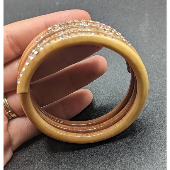 Vintage Art Deco Celluloid Rhinestone Coil Wrap Flapper Bangle Bracelet - Picture 11 of 12